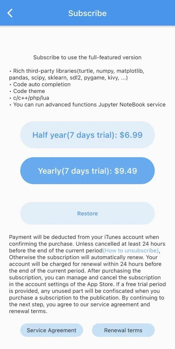 The paywall screen of the true app