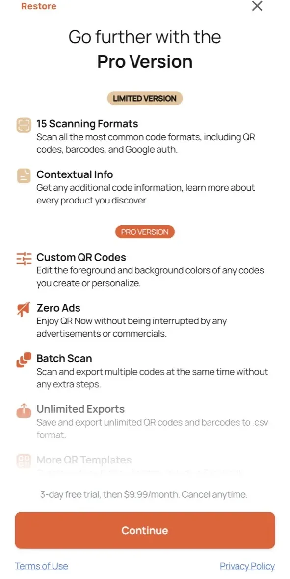 The paywall screen of the true app