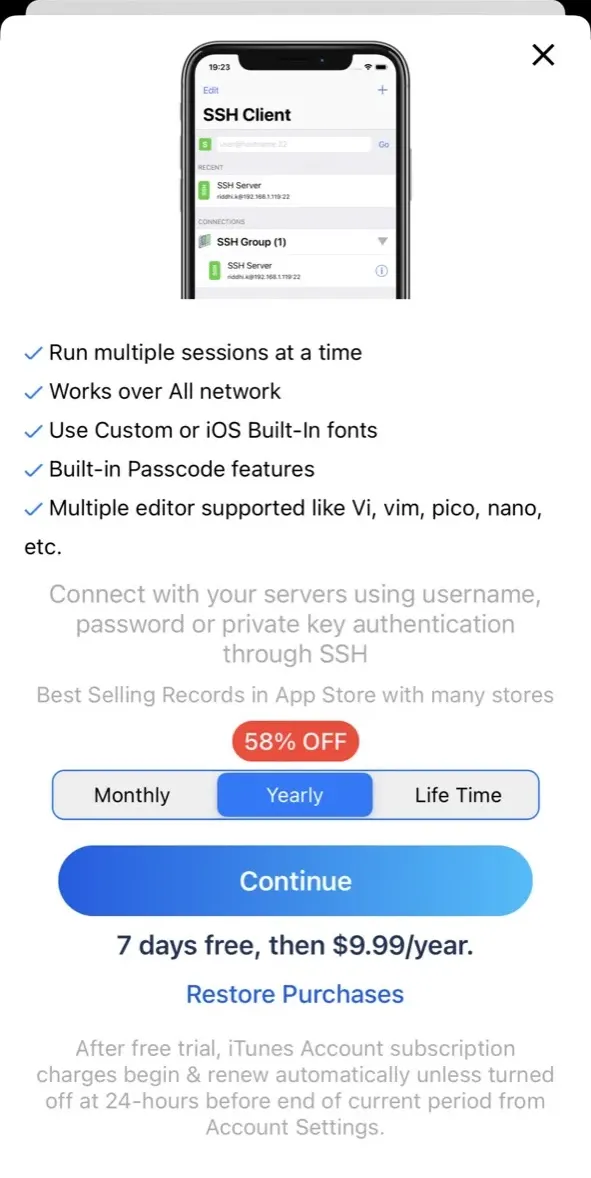 The paywall screen of the true app