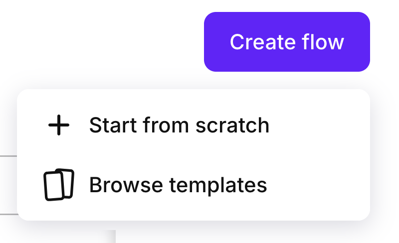 Create flow menu with Start from scratch and Browse templates options