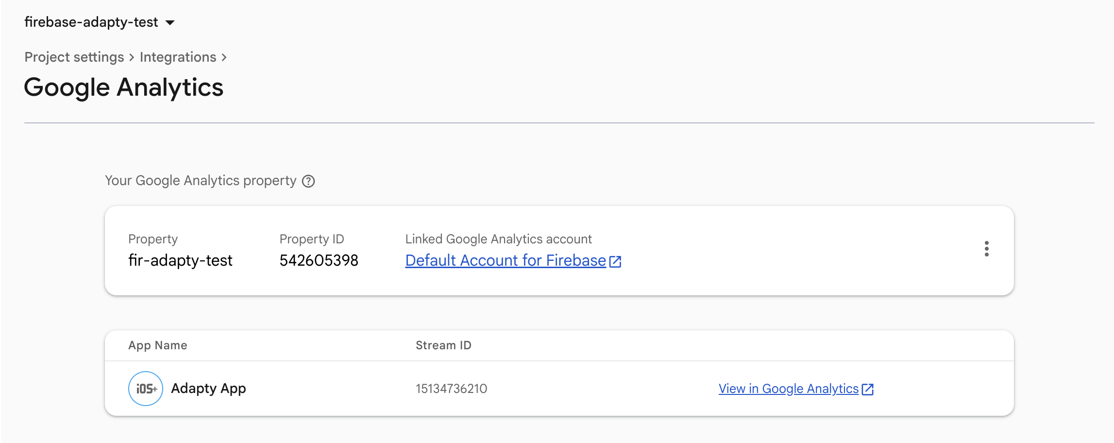 Adapty Dashboard Firebase integration settings page