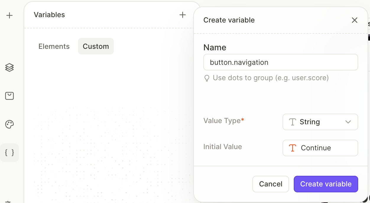 Creating a custom variable with its initial value set to the reusable text